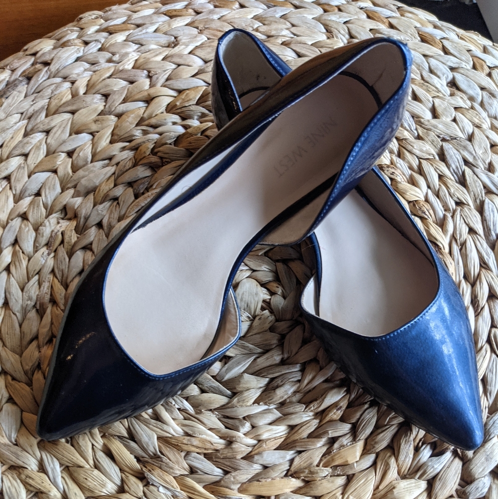 Nine West Saige D'Orsay FlatsSize 7.5 Navy Patent leatherAll manmade material